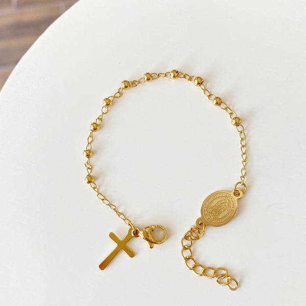 Pulsera Virgen + Cruz